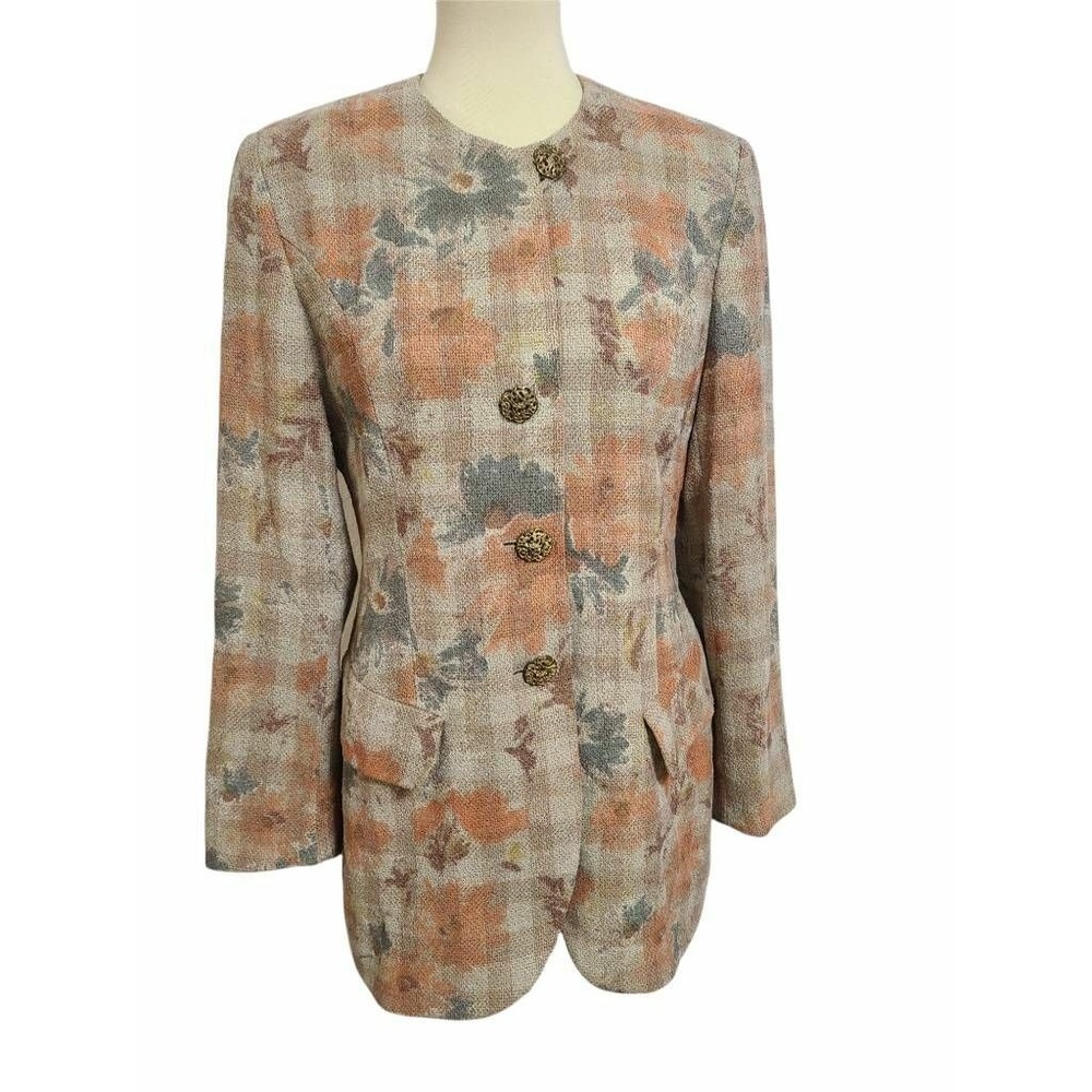 CERRUTI 1881 Vintage Floral Plaid Wool Blend Blazer Jacket Women's Size 36 US 4
